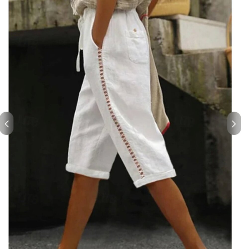 Brand New. Women's Linen Crop Shorts White, Medium